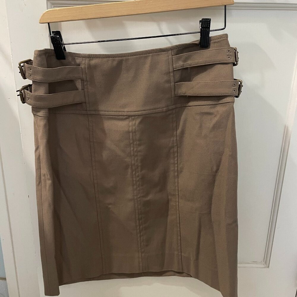 Etcetera Brown Buckle Accent Straight Skirt Cotton Blend Size 8 - Picture 2 of 6